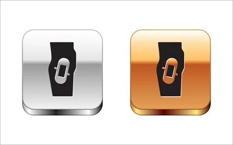 Black Plaster on leg icon isolated on white background. Silver-gold square 스톡 일러스트