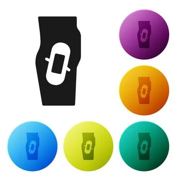 Black Plaster on leg icon isolated on white background. Set icons in color ci Stock Illustration