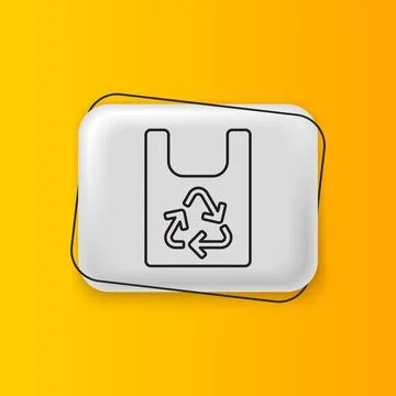 Black Plastic bag with recycle icon isolated on yellow background. Bag with.. Stock Illustration