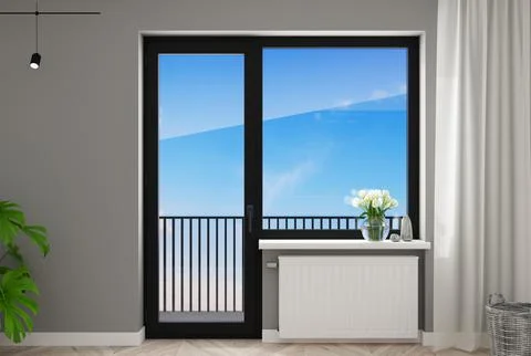 Black plastic balcony door with a window Stock Illustration