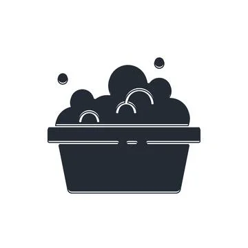 Black Plastic basin with soap suds icon isolated on white background. Bowl .. Stock Illustration