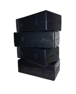 Black plastic boxes Stock Photos