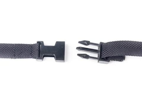 Black plastic buckle on strap Stock Photos