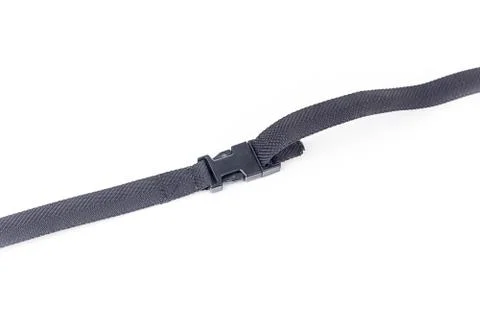 Black plastic buckle on strap Foto stock