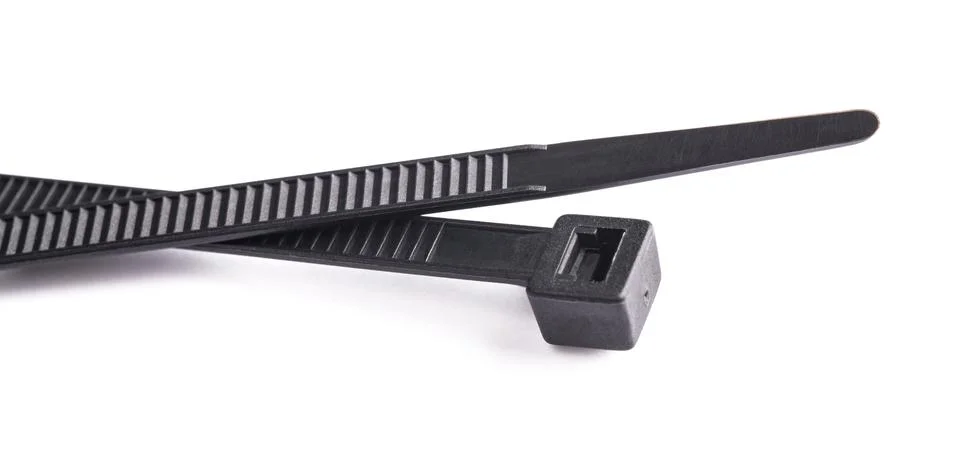 Black plastic cable ties Stock Photos