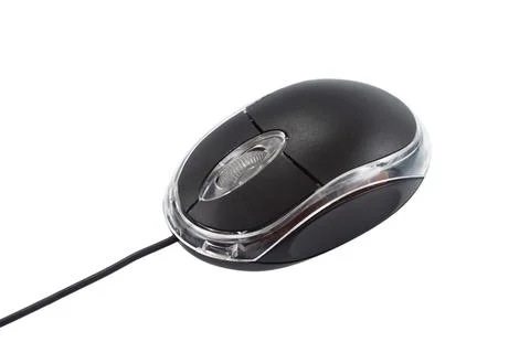 Black plastic computer mouse isolated on white Stock Photos