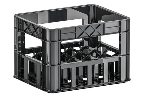 Black plastic crate for bottles, empty. 3D rendering Stock Illustration