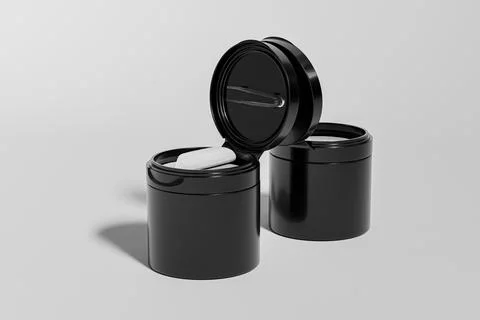 Black Plastic cylindrical cosmetic Jars With Tweezers mockup Stock Illustration