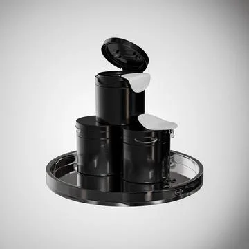Black Plastic cylindrical cosmetic Jars With Tweezers mockup Stock Illustration