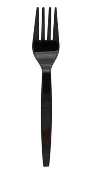 Black plastic fork isolated on white background Foto stock