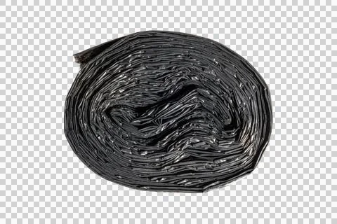 Black plastic garbage bag roll household waste disposal storage supply Fotos Stock