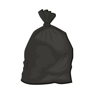 Black plastic garbage bag vector illustration in a cartoon flat style Stock Illustration