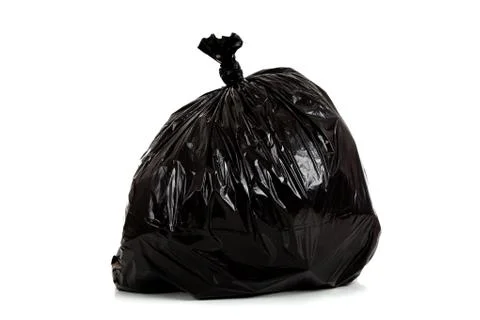 Black plastic garbage bag on white Stock Photos