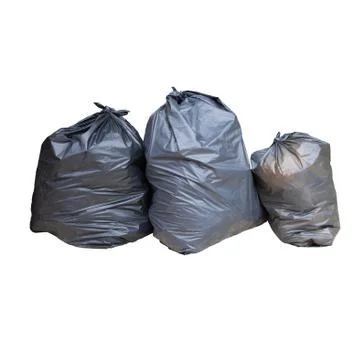 Black plastic garbage isolated white 写真素材