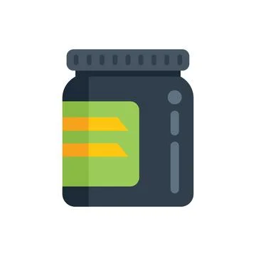 Black plastic jar with green label for supplements or vitamins Stock Illustration