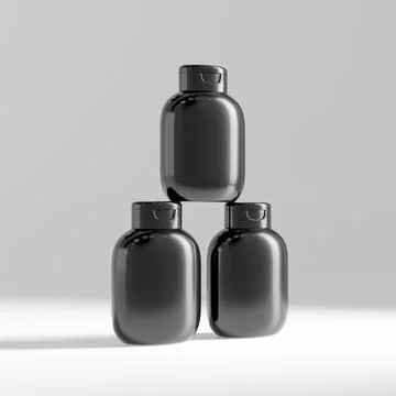 Black plastic lotion bottle mockup, falt oval shape shampoo packaging イラスト素材
