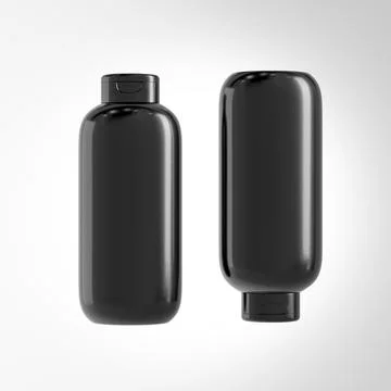 Black plastic lotion bottle mockup, falt oval shape shampoo packaging イラスト素材