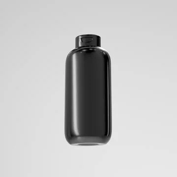 Black plastic lotion bottle mockup, falt oval shape shampoo packaging Stock Illustration