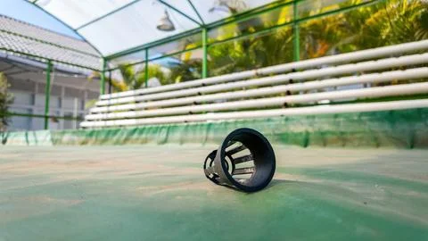Black plastic net pot for hydroponic system close up Stock Photos