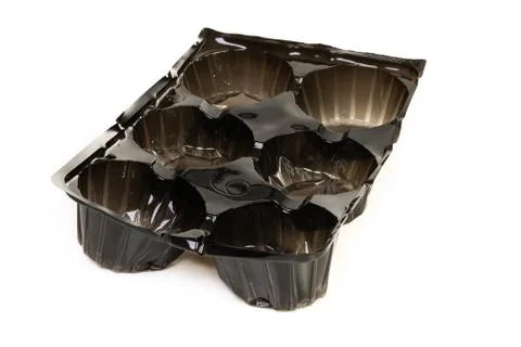 Black plastic packaging box tray liner Stock Photos