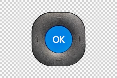 Black plastic remote control navigation button with blue central key ok Stock Photos