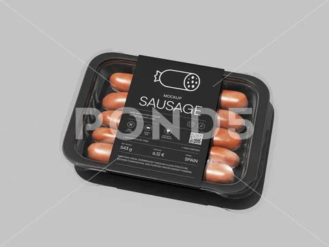 Black Plastic Sausage Tray Packaging Mockup Modello PSD
