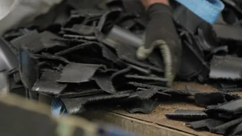 Black Plastic Scrap Pushed And Sorted For Grinding At Recycling Plant Stock Footage 337913295