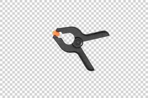 Black plastic spring clamp gripping tool transparent background Stock Photos