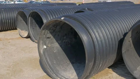 Black plastic water pipe on the ground during renovating sanitation Stock Footage 150107554