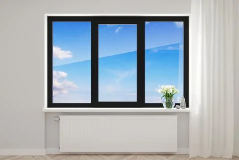 Black plastic window in the new room Stock Illustration