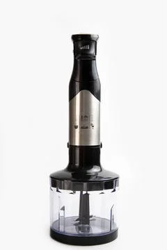 Black plastick electrical blander with accessory set isolated on the white Stock Photos