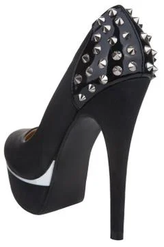 Black platform shoe with studs, isolated on white Stock Photos