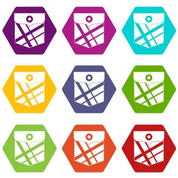 Black pocket patch icon set color hexahedron 스톡 일러스트