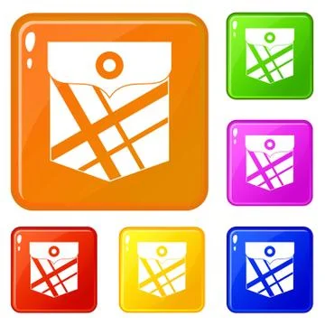 Black pocket patch icons set vector color Stock Illustration