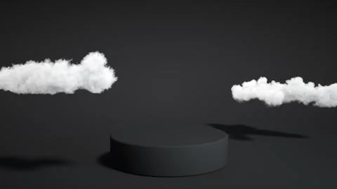 Black podium with cloud on dark background. Product display stand. Insert you Stock Photos