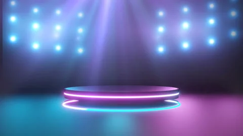 Black podium with glowing neon ring for product display presentation Stock Footage 172136143