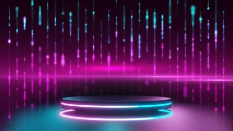 Black podium with glowing neon ring for product display presentation Stock Footage 253247257