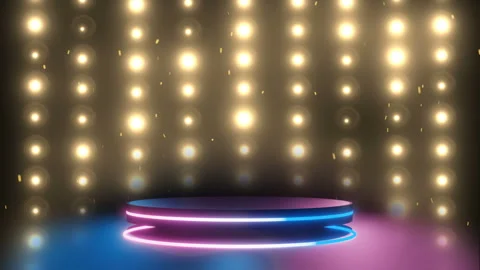 Black podium with glowing neon ring for product display presentation Stock Footage 253247450