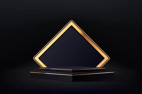 Black podium stage with rectangle golden arch Illustrazione stock