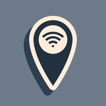 Black Pointer map with wifi internet signal connection icon isolated on grey イラスト素材