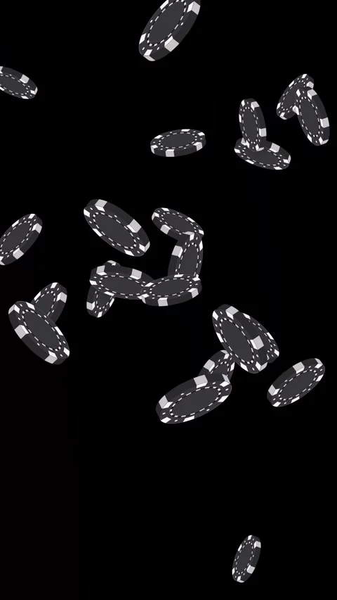 Black Poker Chips Falling and Bursting on Black Background Stock Footage 344850918