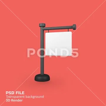 Black pole with white banner isolated 3d render icon illustration PSD Template