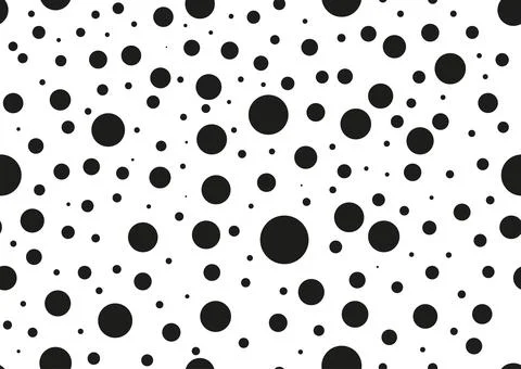 Black polka dot circular random seamless pattern on white background. Illustrazione stock
