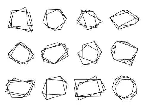 Black polygonal frames. Triangle polygon shape, crystal geometric modern Stock Illustration