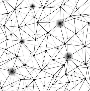 Black polygonal network grid seamless pattern. Triangle Lines and circles 스톡 일러스트