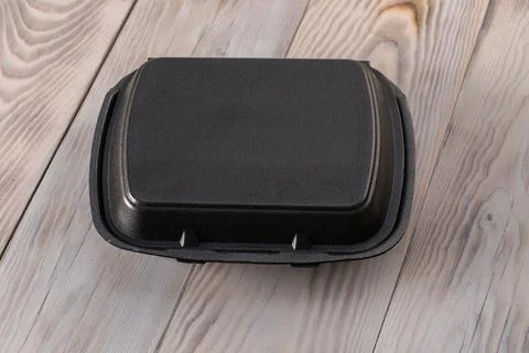 Black polystyrene foam container, box with lid Stock Photos