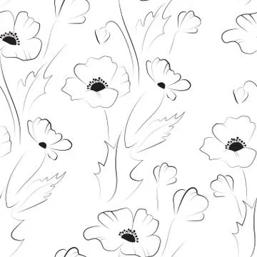 Black poppy seamless pattern Stock Illustration