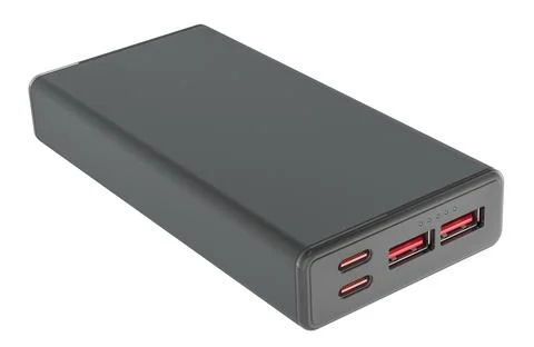 Black Portable Power Bank with Multiple USB Ports, 3D Rendering Stock Illustration