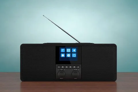 Black Portable Smart Wireless Speaker for Music. Smart device for Online Audi Illustrazione stock