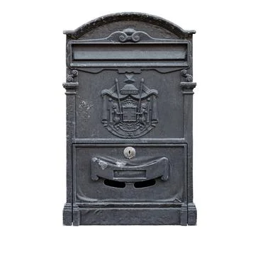 Black post box or mailbox isolated. Vintage mailbox Stock Photos